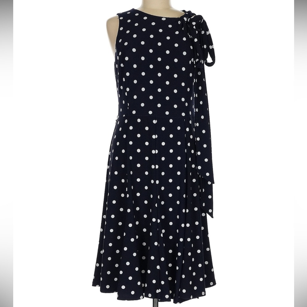Ralph Lauren Black with White Polka Dots Midi Dress
